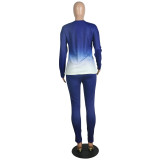Gradient Blue Long Sleeve Two Piece Pants Set