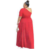 Plus Size Red See Through One Shoulder High Low Dress Top