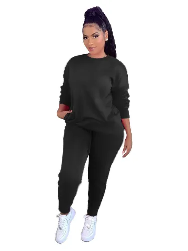 Plain Black Sweatshirt and Sweatpants Set