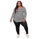 Striped Black Long Sleeve Tee and Solid Pants Set