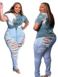 Plus Size Stylish Blue Ripped Jeans