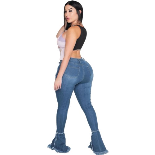 Plus Size Ripped High Waist Flare Bottom Jeans