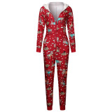 Christmas Print Hooded Pajamas Jumpsuit Loungewear