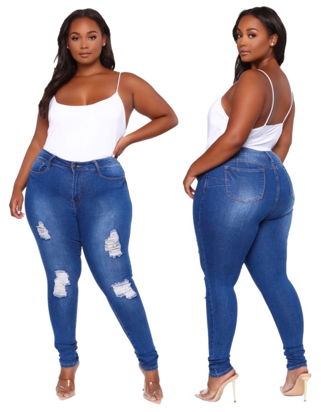 Plus Size Blue Ripped Jeans