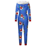 Christmas Print Hooded Pajamas Jumpsuit Loungewear