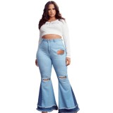 Wholesale High Waist Ripped Contrast Flare Jeans