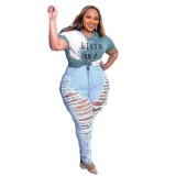 Plus Size Stylish Blue Ripped Jeans