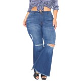Plus Size Bell Bottom High Waist Ripped Jeans