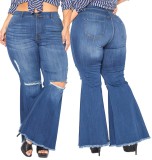 Plus Size Bell Bottom High Waist Ripped Jeans