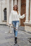 Loose O-Neck Solid Bubble Sleeve Pullover Sweater