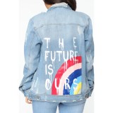 Cartoon Print Back Button Up Denim Jacket