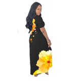 Plus Size Short Sleeve Floral Print Casual Maxi Dress