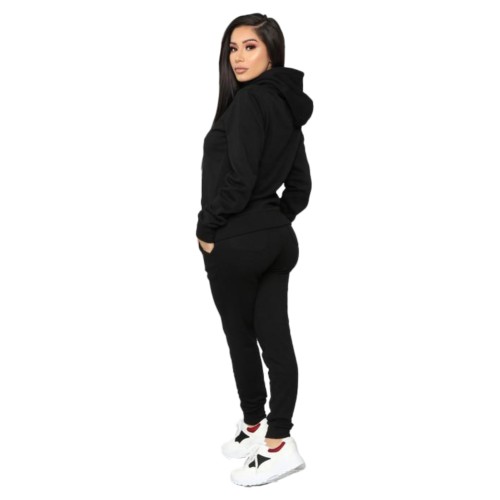 Plain Drawstring Hooded Sweatsuit with Pocket