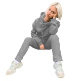 Solid Color Loose Drawstring Hooded Sweatsuit