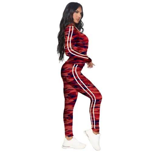 Camo Print Zipper Hooded Tracksuit