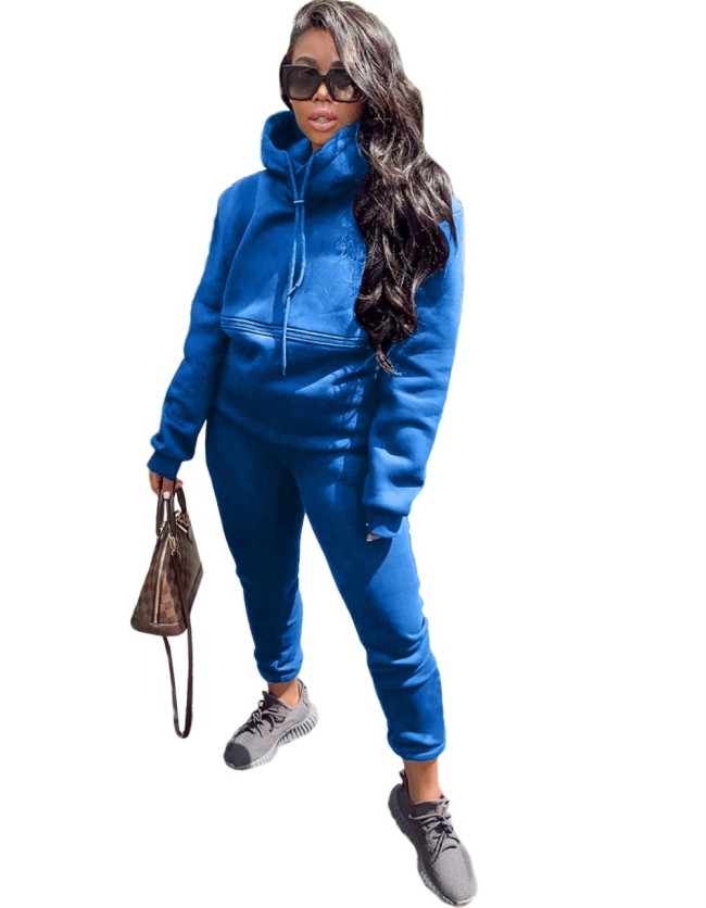 Solid Color Loose Drawstring Hooded Sweatsuit