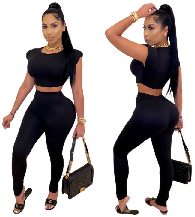 Cap Sleeve Tight Crop Top and Pants Set