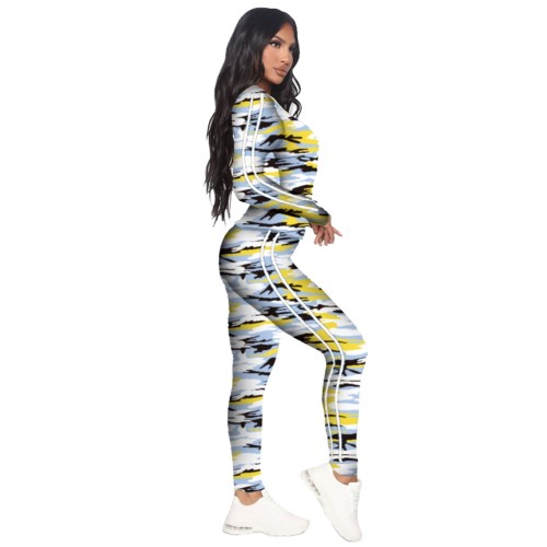Camo Print Zipper Hooded Tracksuit