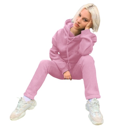 Solid Color Loose Drawstring Hooded Sweatsuit