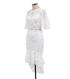 Bell Sleeve Lace High Low Mermaid Dress