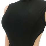 Black Sleeveless Cutout O-Ring Club Jumpsuit