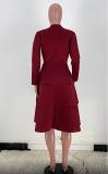 Burgundy Deep-V Irregular Layered Dress