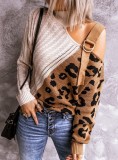 Fashion Leopard Patchwork Hollow Out Pullover Sweater