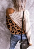 Fashion Leopard Patchwork Hollow Out Pullover Sweater