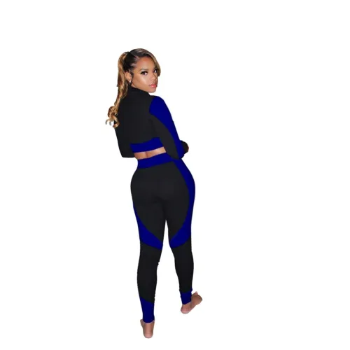 Fitness Contrast Zipper Crop Top and Pants Set
