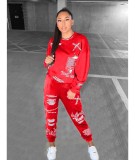 Stylish Letter Print O-Neck Sweatsuit Outfits