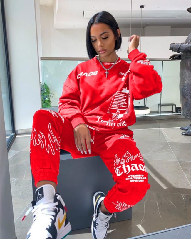 Stylish Letter Print O-Neck Sweatsuit Outfits