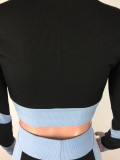 Fitness Contrast Zipper Crop Top and Pants Set