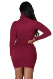 Plain Color Long Sleeve Mini Dress with Built-in Mask