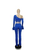 Cutout Flare Cuff Crop Top and Pants Sexy Two Piece Set