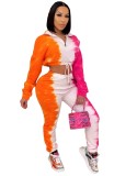 High Neck Zipper Colorful Crop Top and Pants Set