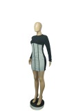 Contrast Long Sleeve Short Bodycon Dress