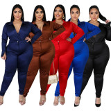 Plus Size Red Deep-V Bodysuit and Pants Set