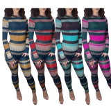 Wavy Striped Long Sleeve Slinky Jumpsuit