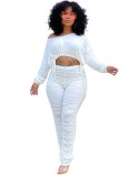 Solid Color Drawstring Crop Top and Stack Pants Outfits