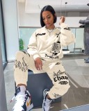 Stylish Letter Print O-Neck Sweatsuit Outfits