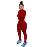 Zip Up Solid Sports Bodycon Stack Jumpsuit