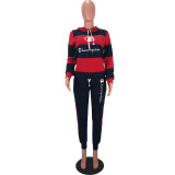 Print Striped Drawstring Sweatsuits