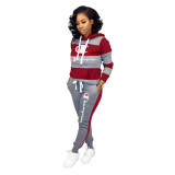 Print Striped Drawstring Sweatsuits
