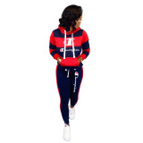 Print Striped Drawstring Sweatsuits