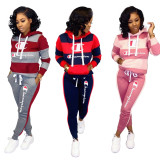 Print Striped Drawstring Sweatsuits