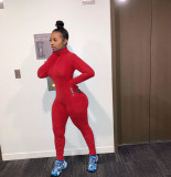 Zip Up Solid Sports Bodycon Stack Jumpsuit