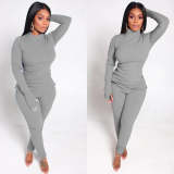 Solid Two Piece Pants Set with Thumb Hole