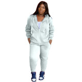 Plus Size Casual Solid Zipper Tracksuit