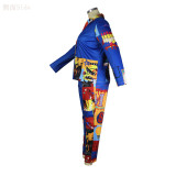 Plus Size Print Blazer and Pants Matching Two Piece Outfits