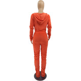 Velvet Orange Ruched Zip Up Crop Top and Pants Set